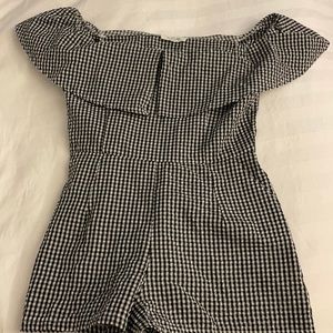 LF Gingham off the shoulder romper